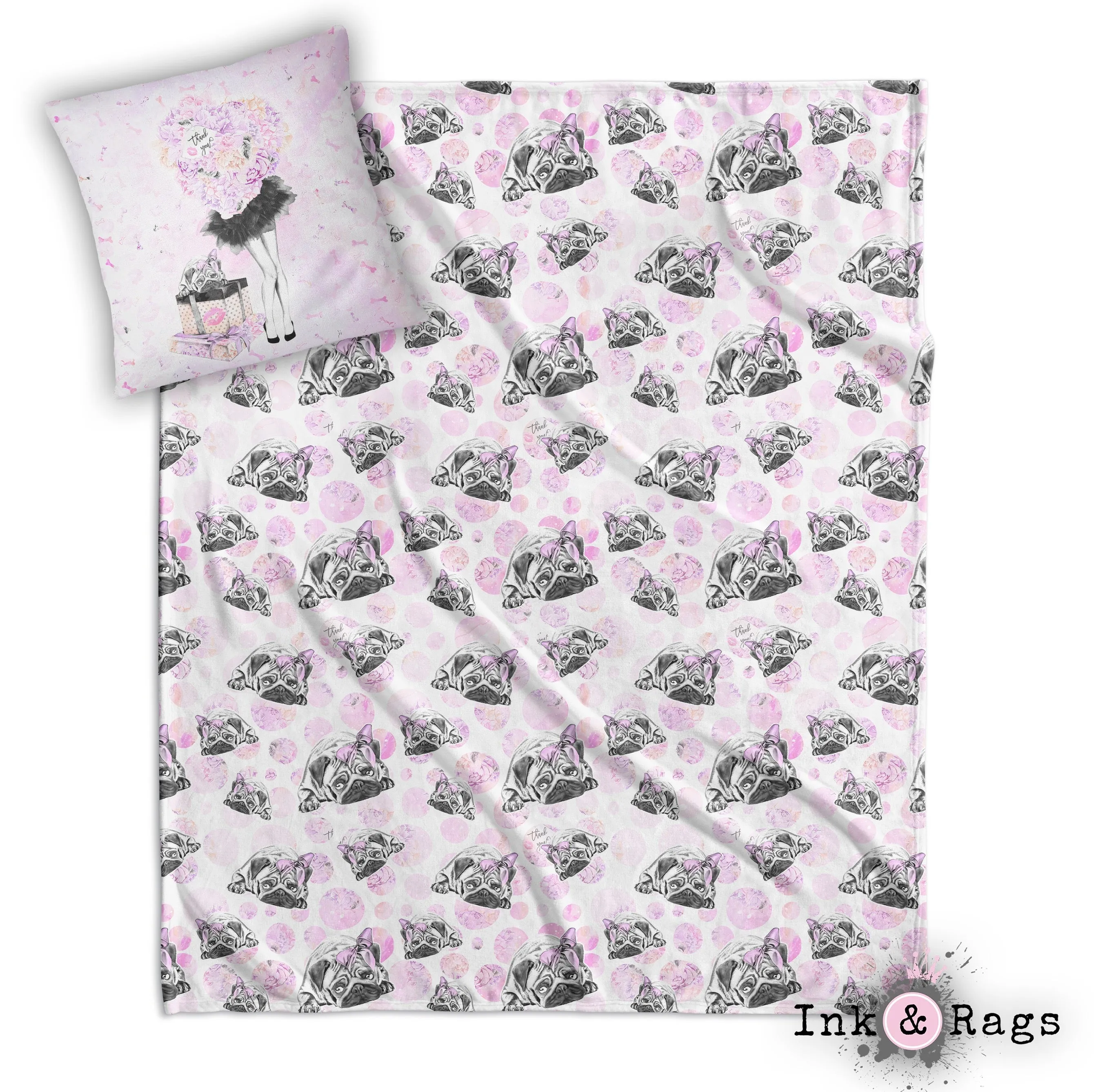 Pug Love A Girls Best Friend Fashion Decorative Throw and Pillow Cover Set