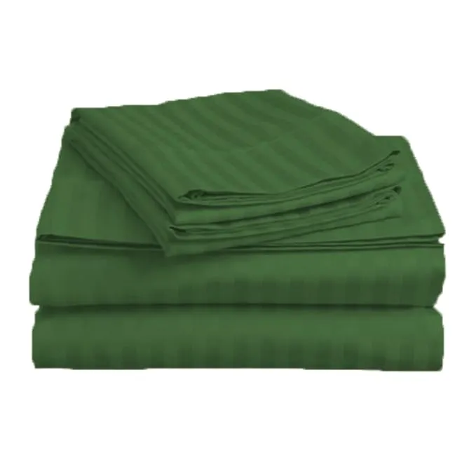 Pure Cotton Cotton/Stripe Bedsheet with 2 King Size Pillow Covers | Double Bed Cotton | Size - King Size 90x100 inches - Dark Green