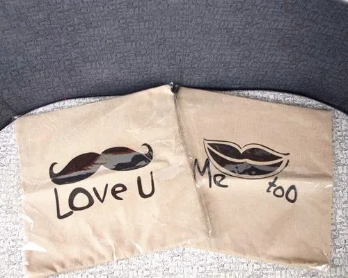 Romantic Linen Decorative Beard Couple Throw Pillow Case Cushion Cover