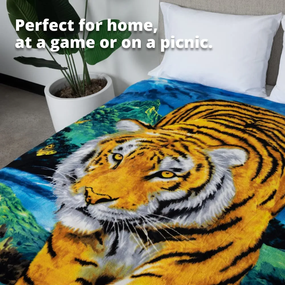 Super Soft Full/Queen Size Fleece Blanket, 75" x 90" (Moonlight Tiger