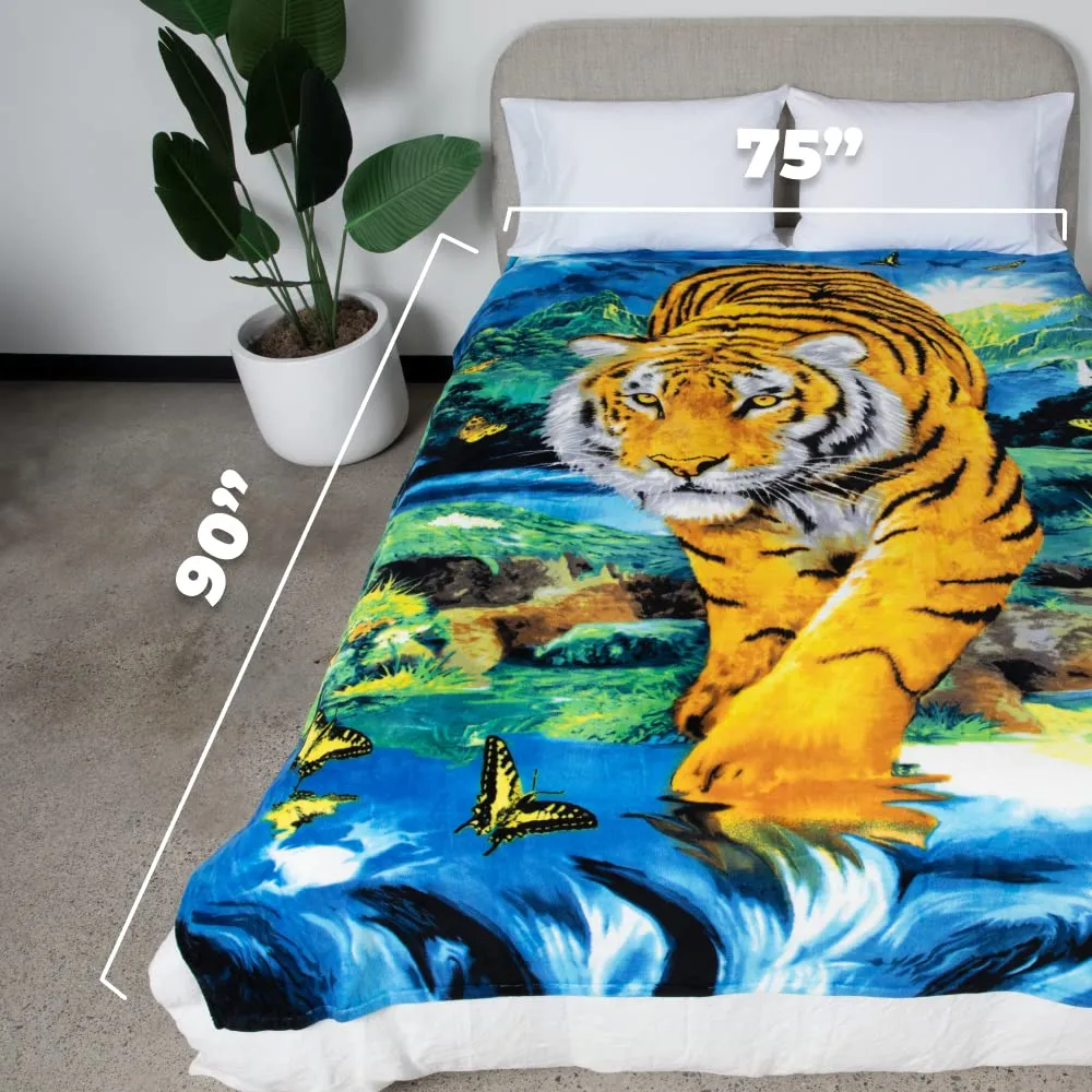 Super Soft Full/Queen Size Fleece Blanket, 75" x 90" (Moonlight Tiger