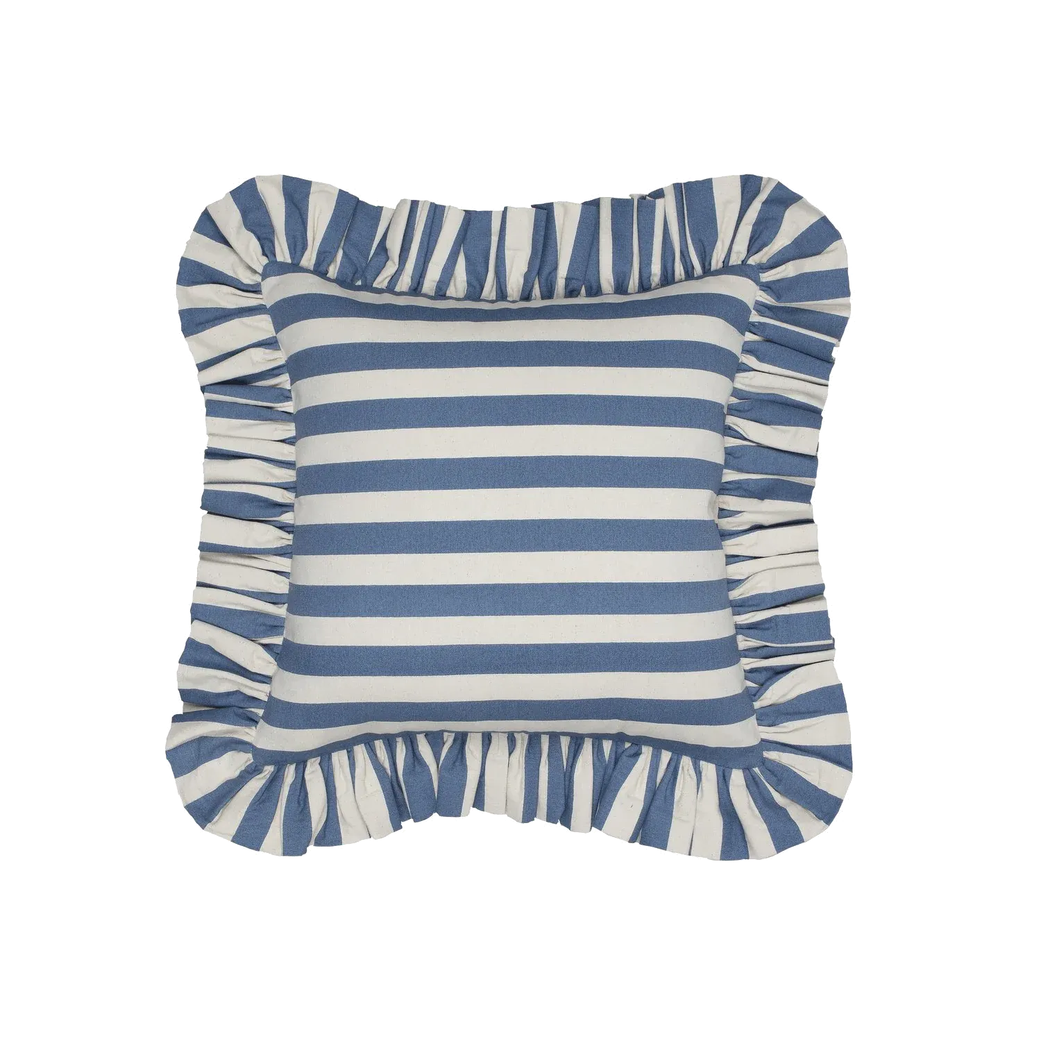 Tangier Denim Stripe Frilly Cushion