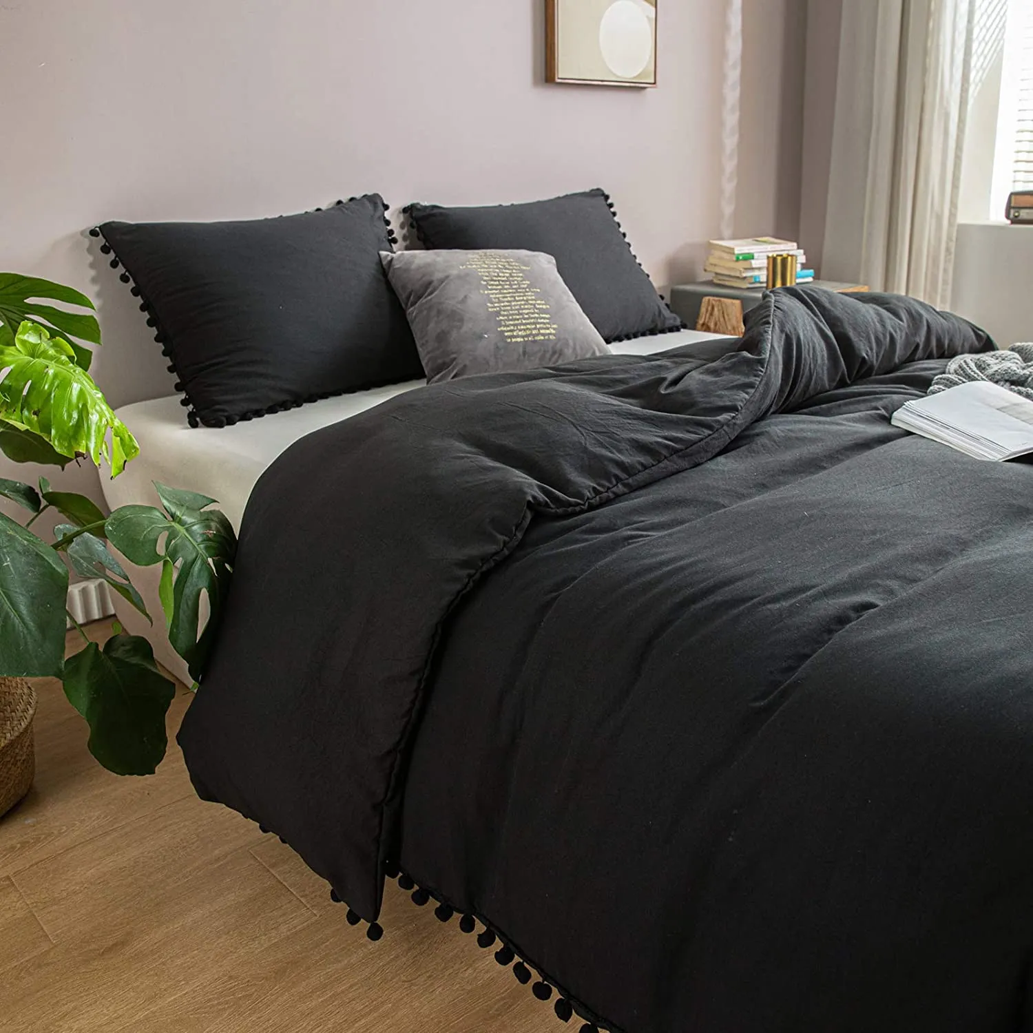 The Softy Pom Pom Black Bed Set