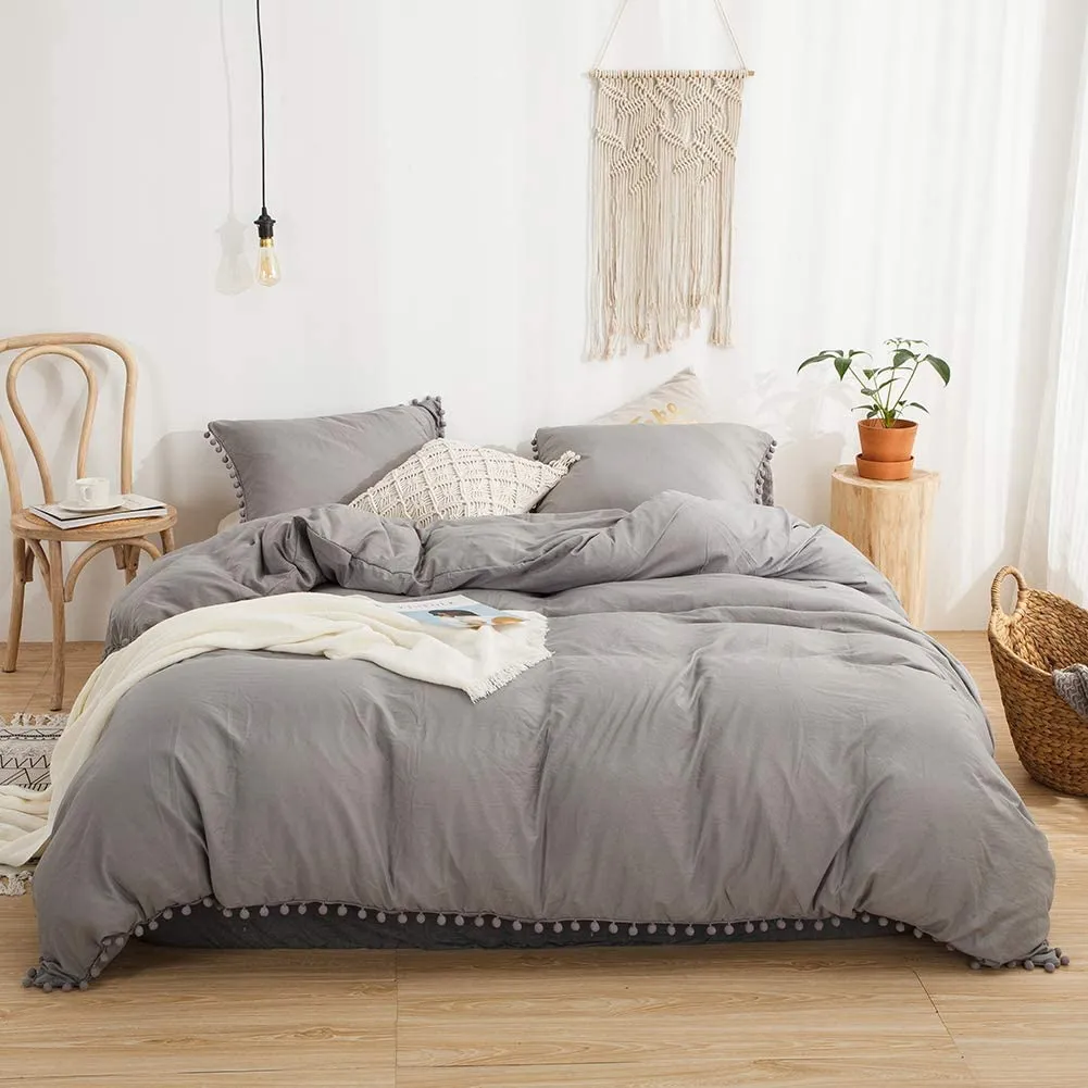 The Softy Pom Pom Gray Bed Set