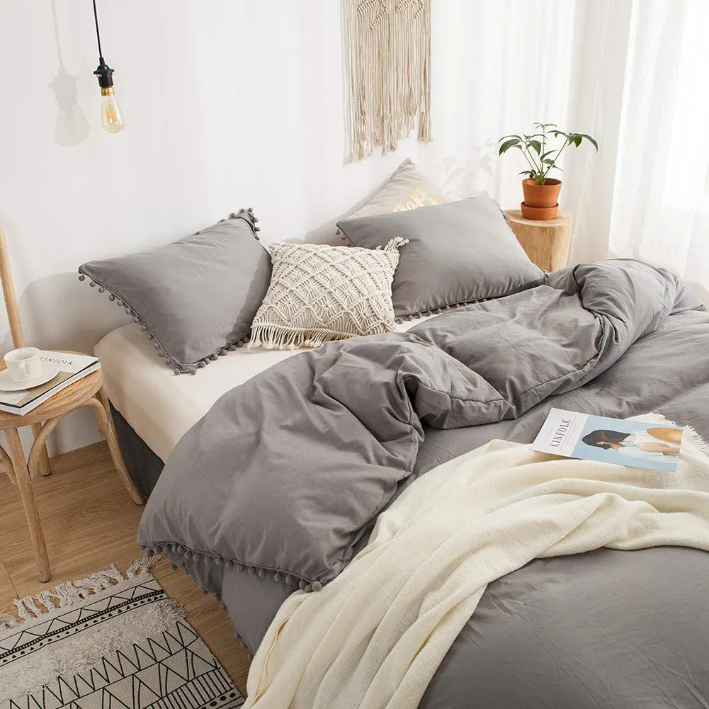 The Softy Pom Pom Gray Bed Set