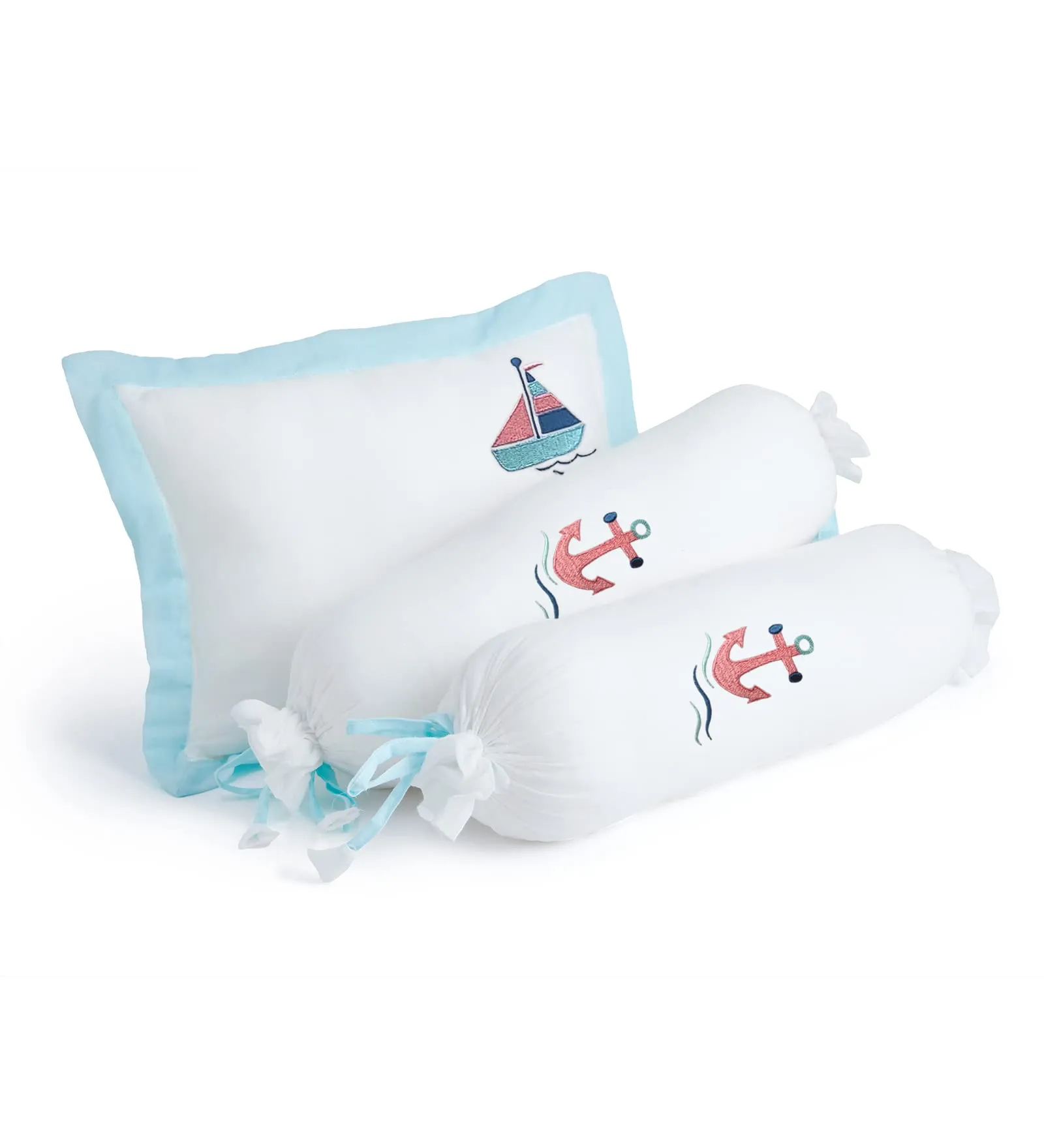 The White Cradle Cot Pillow   2 Bolsters Set with Fillers - Organic Cotton Fabric, Protective Comfort, Softest Fiber Filling - Anchor