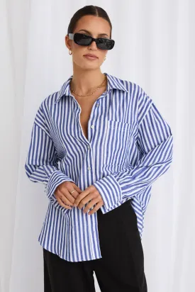 You Got This Cotton Oversized Shirt - Blue Stripe