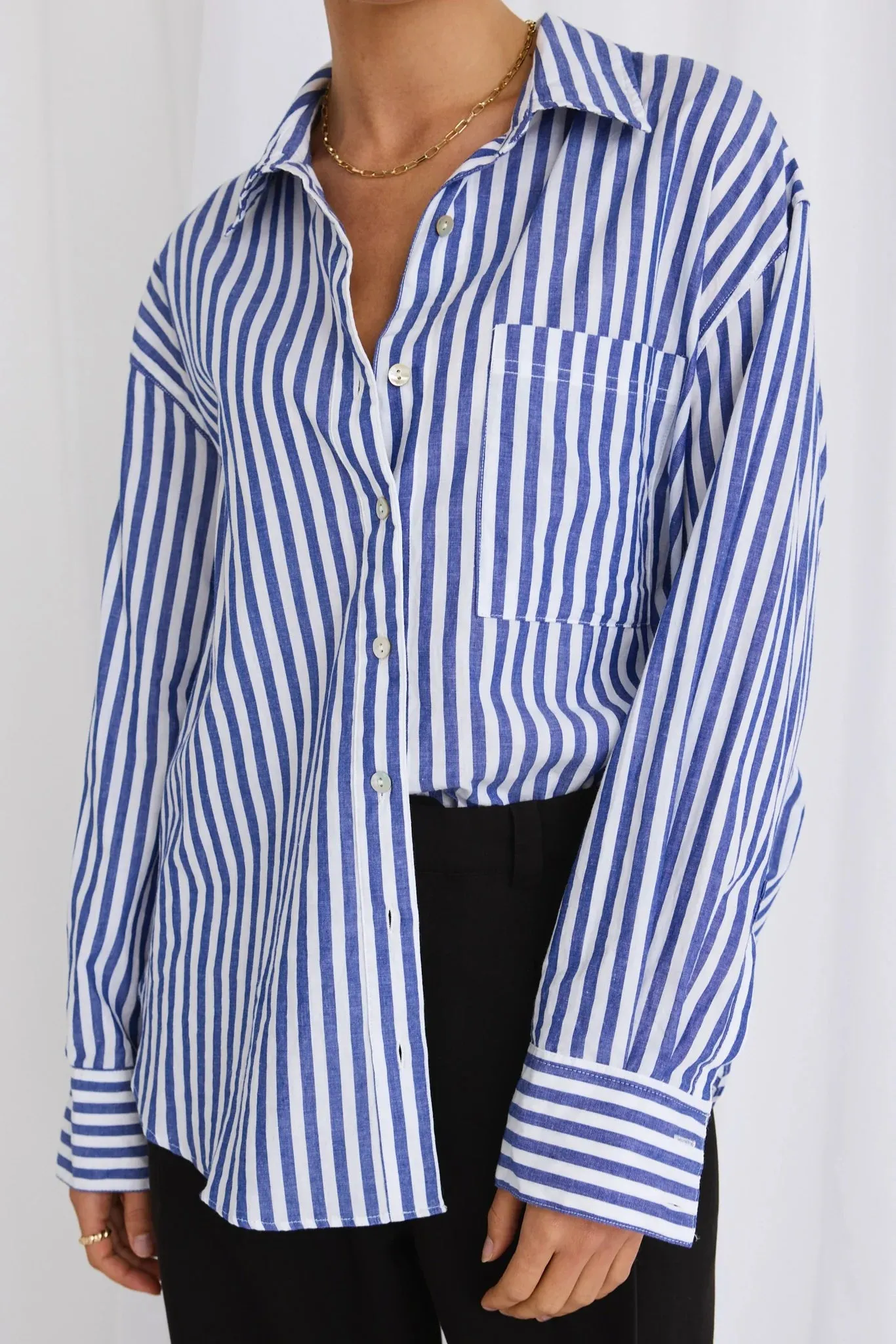 You Got This Cotton Oversized Shirt - Blue Stripe